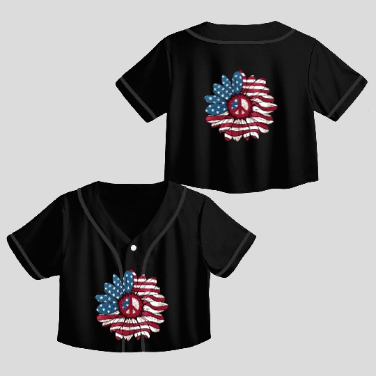 American Flag Flower Independence Day Sunflower 4T Crop Top Baseball Jerseys