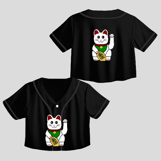 Cute Japanese Lucky Cat 1 Crop Top Baseball Jerseys
