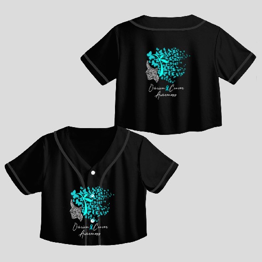 Ovarian Cancer Awareness Teal Butterflies Crop Top Baseball Jerseys