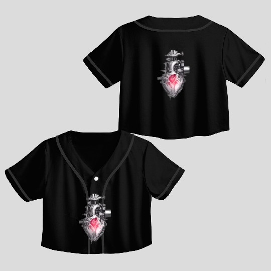Realistic human heart like car engine ink drawing Crop Top Baseball Jerseys