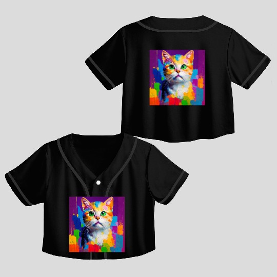 Oil Painting Style Cat Portrait Design for Cat Crop Top Baseball Jerseys