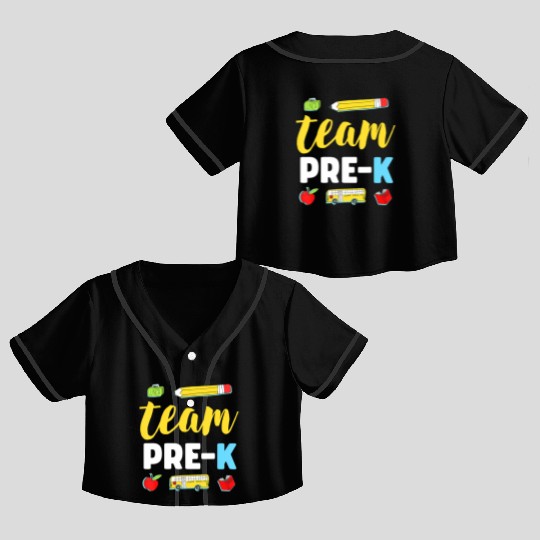Team Pre-K Teacher First Day Preschool Back to Sch Crop Top Baseball Jerseys