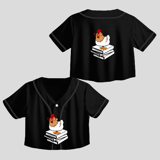 Chicken Book Nerd Love Reading Farm Crop Top Baseball Jerseys