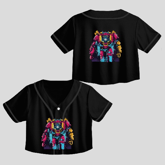 Red Crop Top Baseball Jerseys Retro Style 90s Cartoon Comic Hero Robot