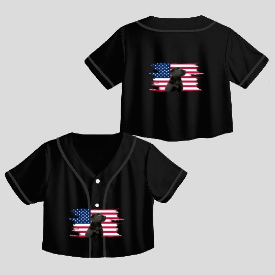 American Flag Dog Black Lab Puppy Crop Top Baseball Jerseys