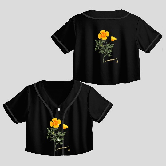 Californian Poppy Botaal Illustration Flower Crop Top Baseball Jerseys
