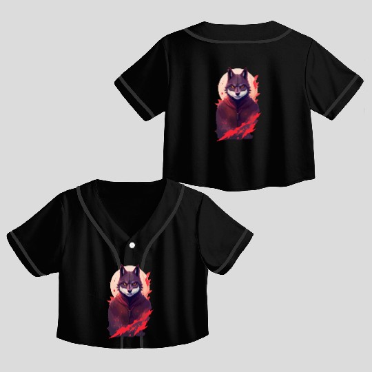 Ninja Style: The Cute Wolf Face with a Twist of Me Crop Top Baseball Jerseys