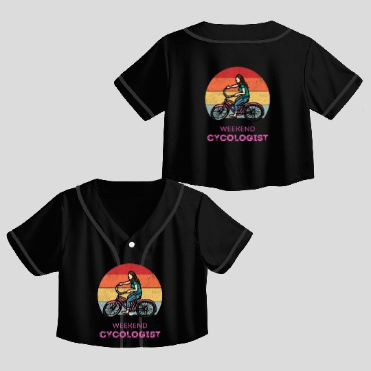 Weekend Cycologist Retro Sunset Cycling Crop Top Baseball Jerseys