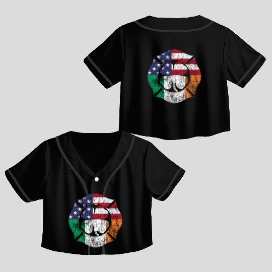 Firefighter St Patric Day Irish American Flag Crop Top Baseball Jerseys