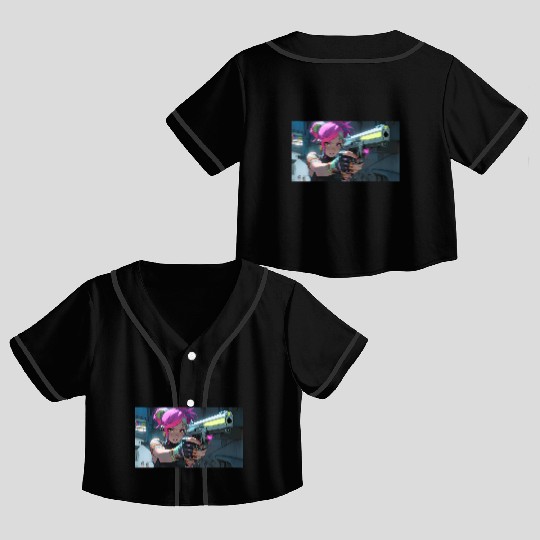 Cyber Sakura: Neon Guardian Crop Top Baseball Jerseys