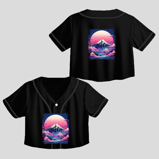 Vaporwave Volcano Aesthetic Japan Sight Mount Fuji Crop Top Baseball Jerseys