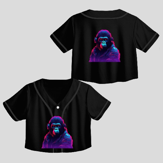 Synthwave Neon Beats of a Gorilla Crop Top Baseball Jerseys