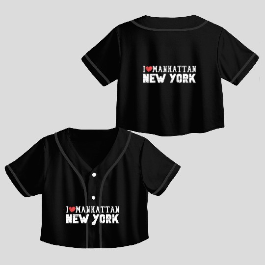Manhattan New York Love I Heart Manhattan Ny Crop Top Baseball Jerseys