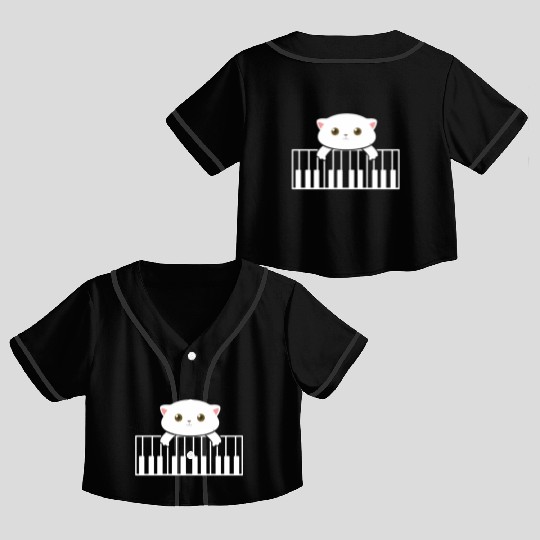 Kitten On Piano Cat Pun Music Wo Crop Top Baseball Jerseys