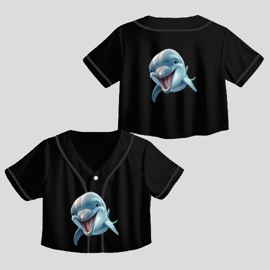 Sunny Delphinia: Joyful Dolphin's Paradise Crop Top Baseball Jerseys