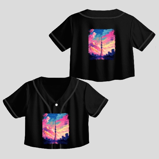 Vaporwave Skytree Tokyo Aesthetic Japanese Sight Crop Top Baseball Jerseys