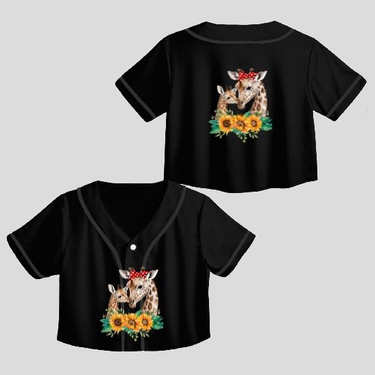Giraffe Mom Baby Animals Sunflower African Crop Top Baseball Jerseys