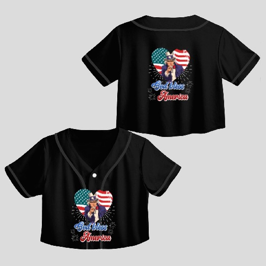 God Bless America Independence Day 4th July USA Crop Top Baseball Jerseys