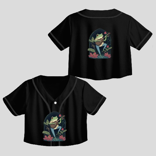 Cottagecore Aesthetic Frog Playing Banjo Crop Top Baseball Jerseys
