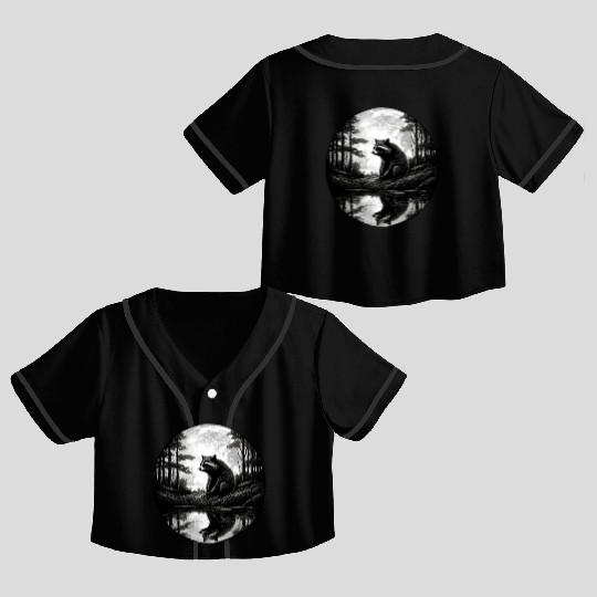 Raccoon Moon Forest Artwork Animal Art Raccoon Crop Top Baseball Jerseys