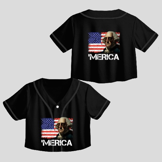 Merica George Washington Independence Day USA Crop Top Baseball Jerseys