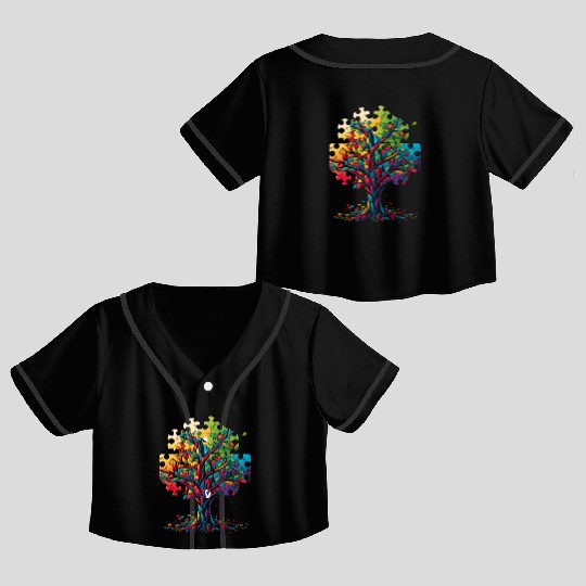Neurodiversity Autism Awareness Colorful Tree Puzz Crop Top Baseball Jerseys