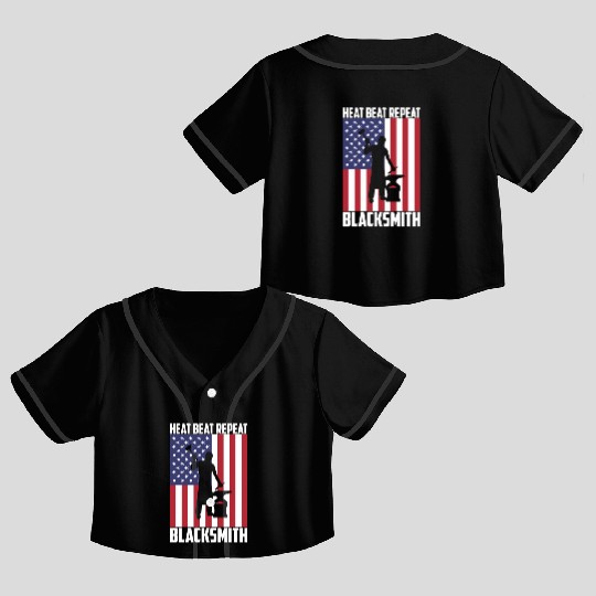 Blacmith Heat Beat Repeat Usa Flag Patriotic Blacm Crop Top Baseball Jerseys