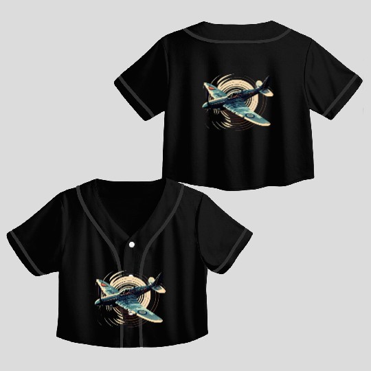 Spitfire Airplane Vintage Pilot Aviator Military Crop Top Baseball Jerseys