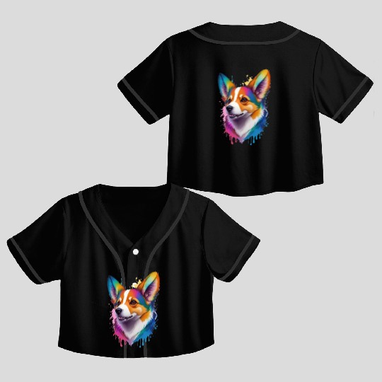 Colourful rainbow realistic Welsh Corgi dog Crop Top Baseball Jerseys
