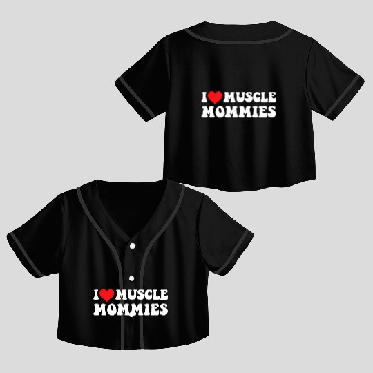 I Love Muscle Mommies Groovy I He Gym Crop Top Baseball Jerseys