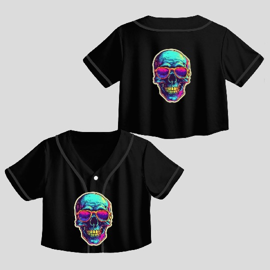 Synthwave Skull Design - Embrace Retro-Futurism Crop Top Baseball Jerseys