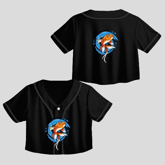 Save The Ocean Orange Fish Blue Waves Environment Crop Top Baseball Jerseys