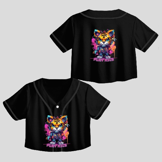 Play Nice Crop Top Baseball Jerseys: Robot Tiger Synthwave Graffiti Kids