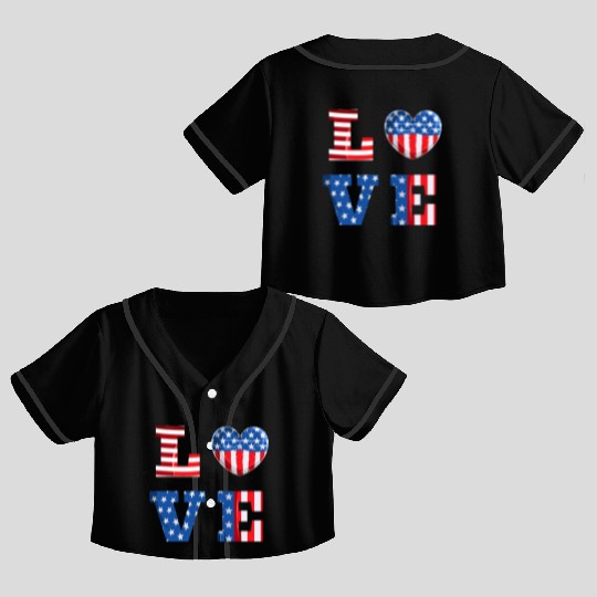LOVE America Independence Day USA Patriots Crop Top Baseball Jerseys
