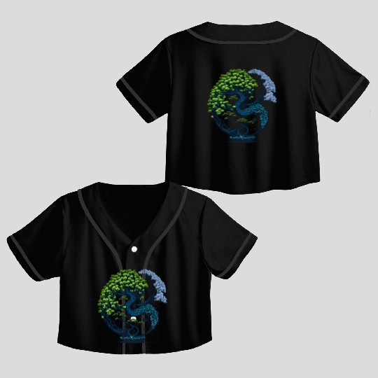 Harmony Unveiled - Yin and Yang Bonsai Crop Top Baseball Jerseys