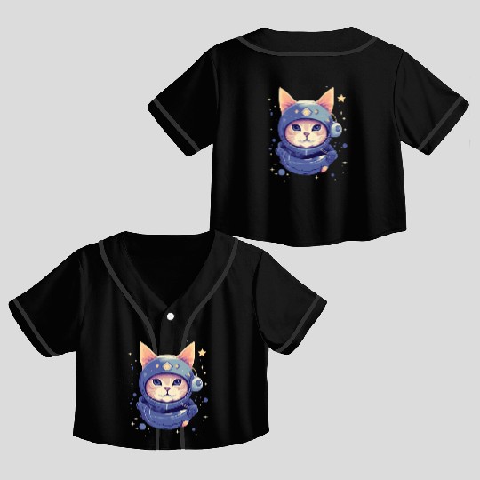 cat in space Crop Top Baseball Jerseys