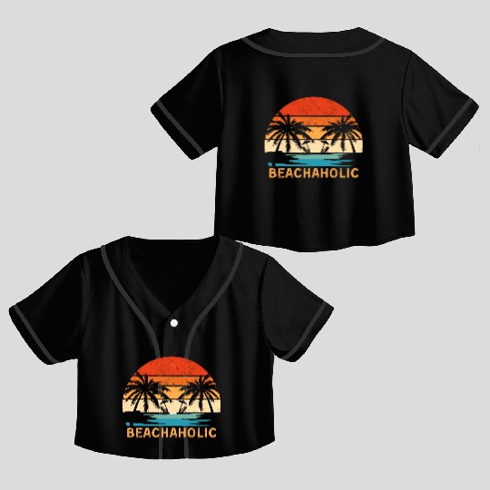 Tropical Sunset Beach Scene Crop Top Baseball Jerseys