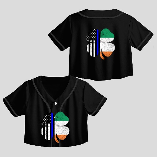 Irish American Flag Police Officer St Patricks Day Crop Top Baseball Jerseys