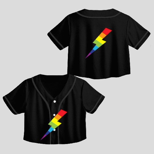 Awesome Rainbow Lightning Bolt Print Crop Top Baseball Jerseys