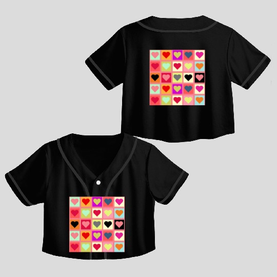 Colorful Retro Vintage Checkered Heart Y2K Pattern Crop Top Baseball Jerseys