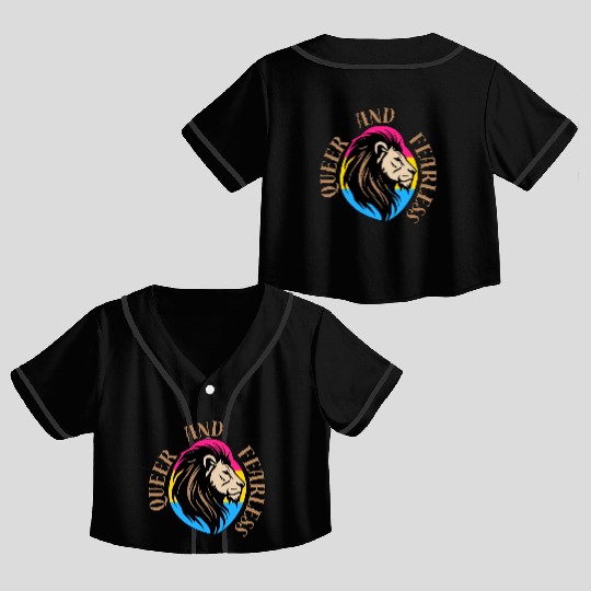LGBTQ Queer and Fearless, Lion with Pansexual Flag Crop Top Baseball Jerseys