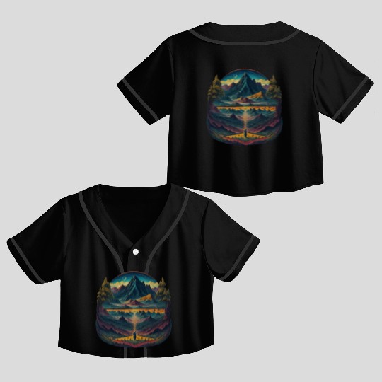 Psychedelic illustration of mountains landscape Crop Top Baseball Jerseys
