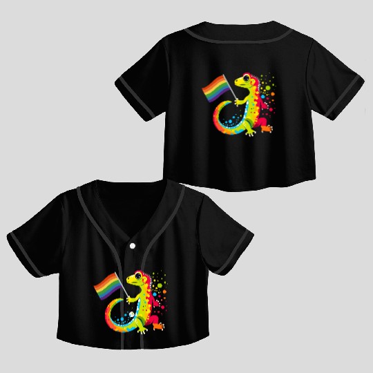 Gay Pride Gecko Crop Top Baseball Jerseys
