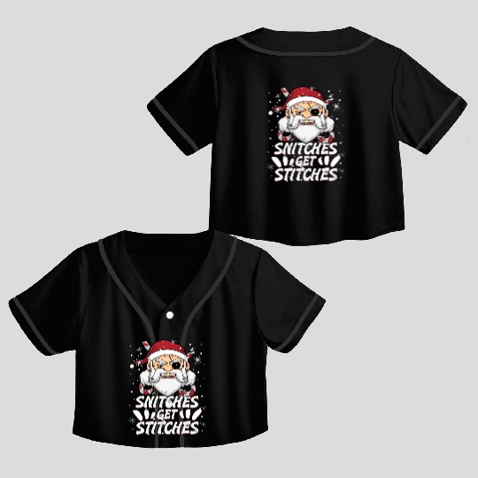 Snitches Get Stitches Santa Hat Funny Santa Pirate Crop Top Baseball Jerseys