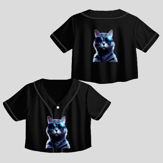 Cat With Sunglasses Cute Cat Mom Meow Paws Kitty Crop Top Baseball Jerseys