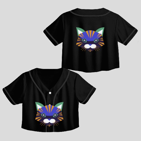 Colorful Cat Face Crop Top Baseball Jerseys