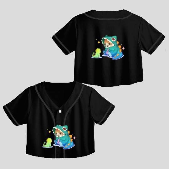 Dino Cat Crop Top Baseball Jerseys