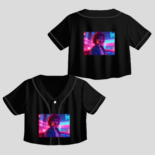 Synthwave Girl - Nighttime Anime Car Delight Crop Top Baseball Jerseys