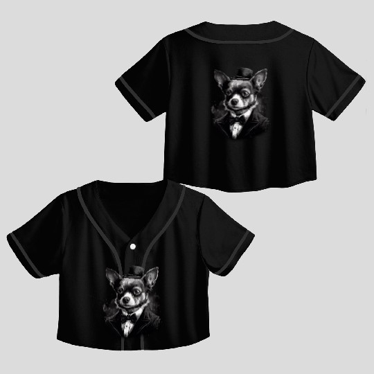 Chihuahua - France Red Wine French Gentleman Funny Crop Top Baseball Jerseys
