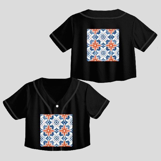 Summer Melange Detailed Ceramic Tile Collection 01 Crop Top Baseball Jerseys